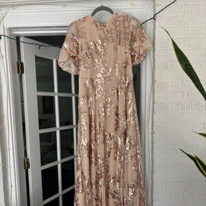 Baltic Born Muse Sequin Maxi Dress, Size L, Rose Gold